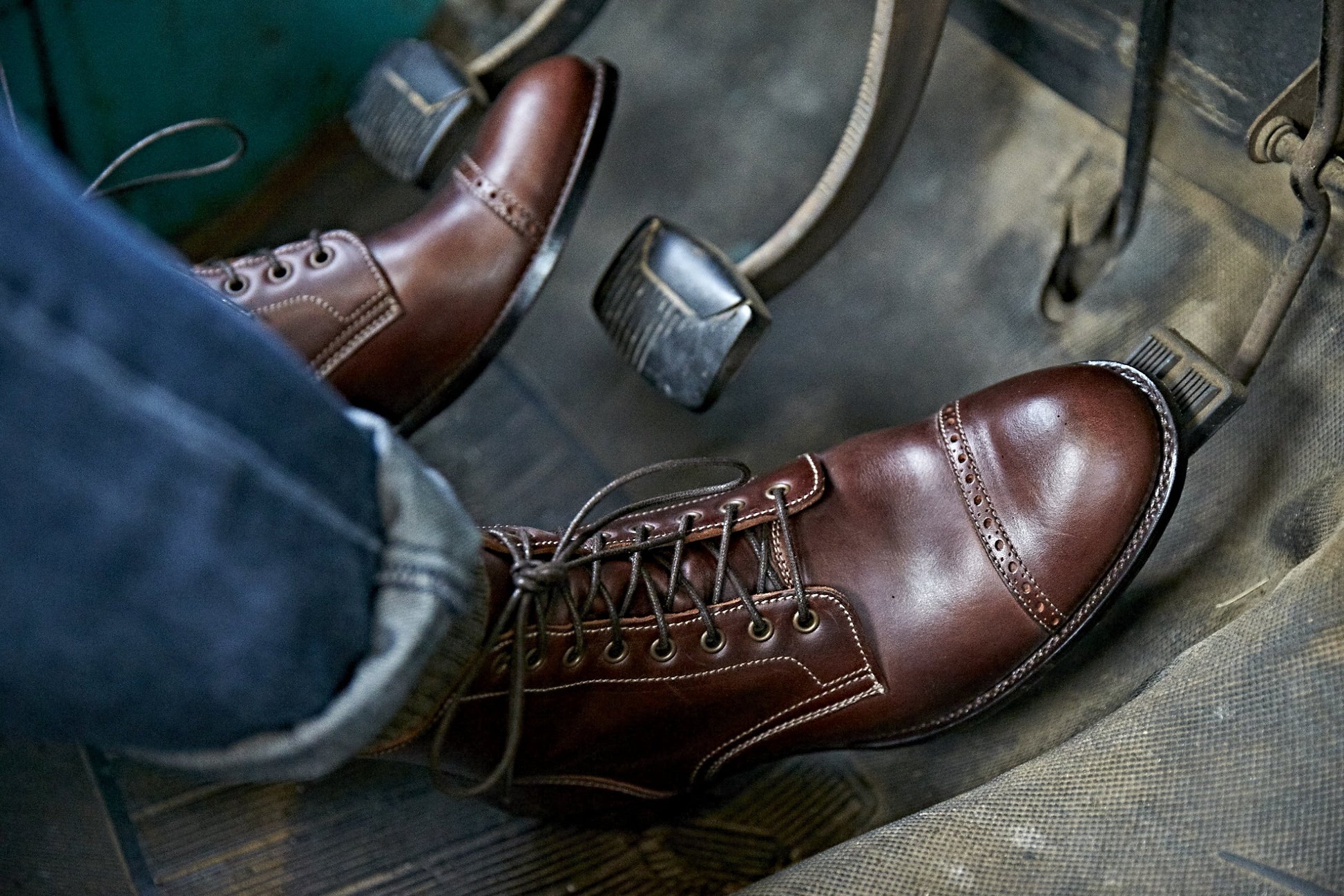 Mens Service Boot Brown Handmade Marine Style Boot - Ranch Road Boots™ Model Stitching View